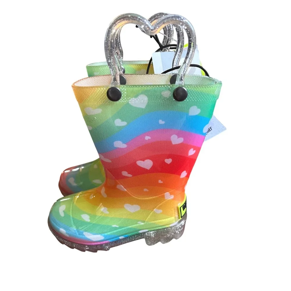 Western Chief Heart Waves Lighted Rainbow Rain Boots Size 5 Toddler NEW